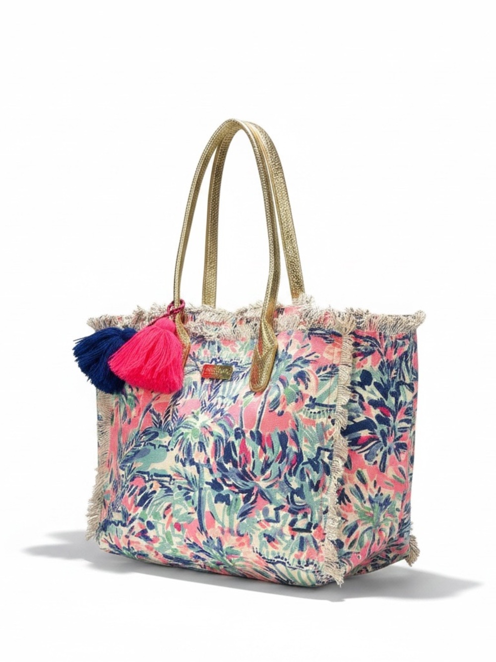 Lilly Pulitzer Gypset Frayed Beach Tote Double Handles Tassel Charms R $128